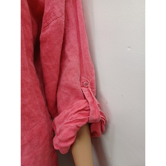 Chicos 100% Linen Button Up Top Tunic Sz 0 (Small) Red Roll Tab Sleeves - Picture 3 of 7